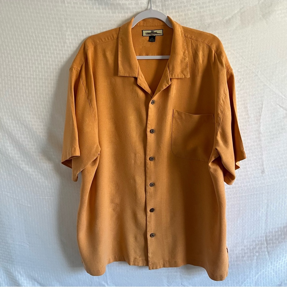 Tommy Bahama Hawaiian Silk Button Down Short Sleeve Tropical Shirt Orange XXL
